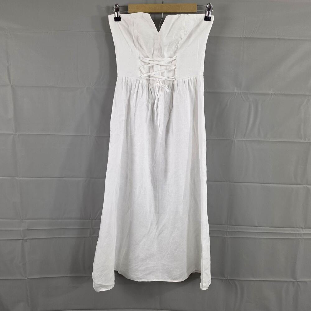 Reformation Dress 6 Linen Corset Maxi White Strapless Bridal Ceremony Chic